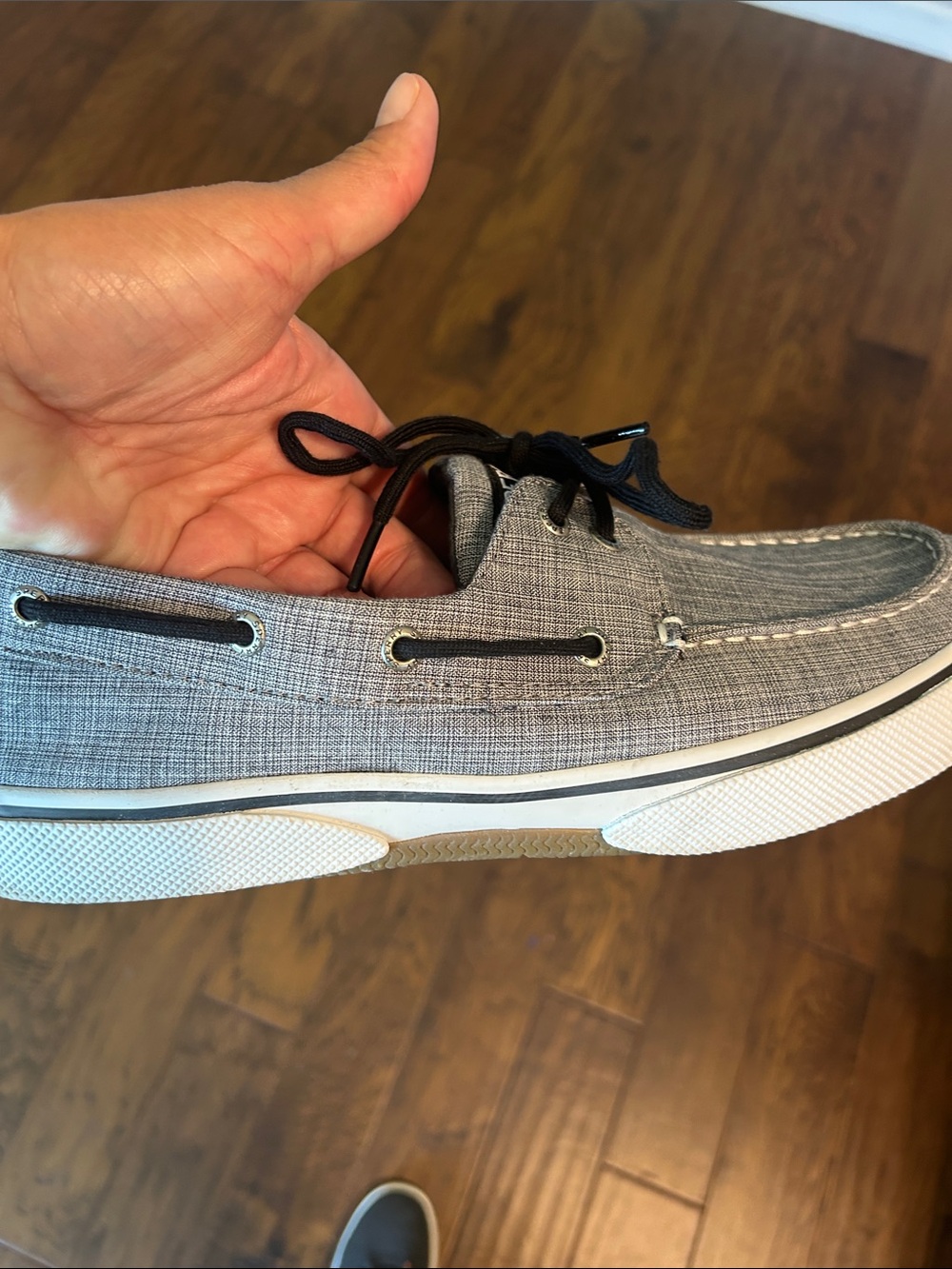 Speery NWT Men's Casual Canvas Boat Shoe in Gray with Black Laces